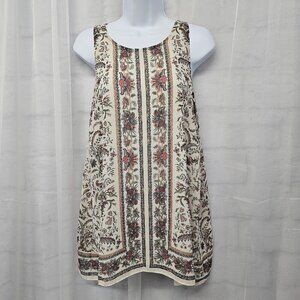 Max Studio Cream Pink Floral Tank Boho Art Deco M